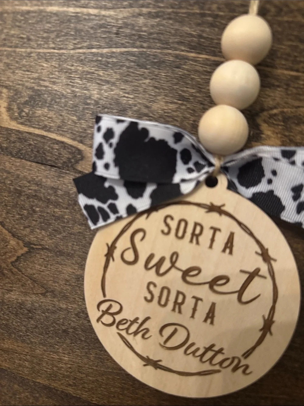 'Sorta Sweet' Wood Hanging Ornament - Black & Natural Car charm